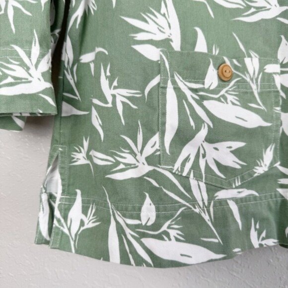 Orvis Green Leaf bamboo Print button denim jacket 12 - Picture 3 of 11